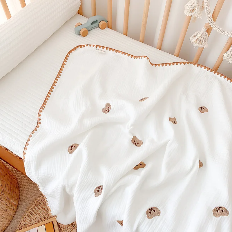 

4 слоя вышивки Вишневый медведь звезды муслиновое Хлопковое одеяло, мягкое детское Одеяло пеленка, детское одеяло, приемное одеяло