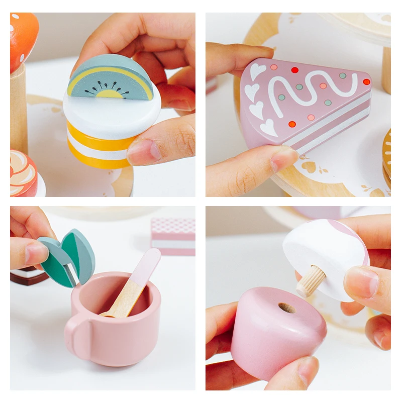Wooden Afternoon Tea Set Toy Montessori Pretend Play Food Children's Role Play Game House Toy for Girls Boys Kids Gifts