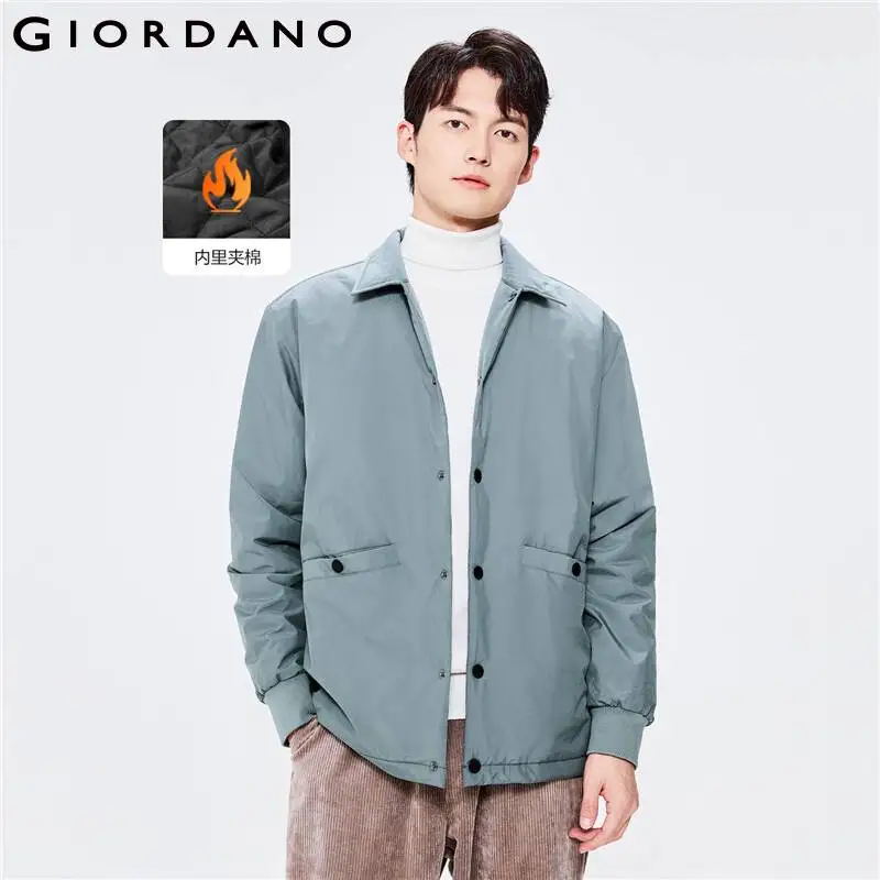 

GIORDANO Men Jackets Turn-Down Collar Solid Color Casual Jackets Snap Buttons Multi-Pocket Padded Warm Fashion Jackets 01072697