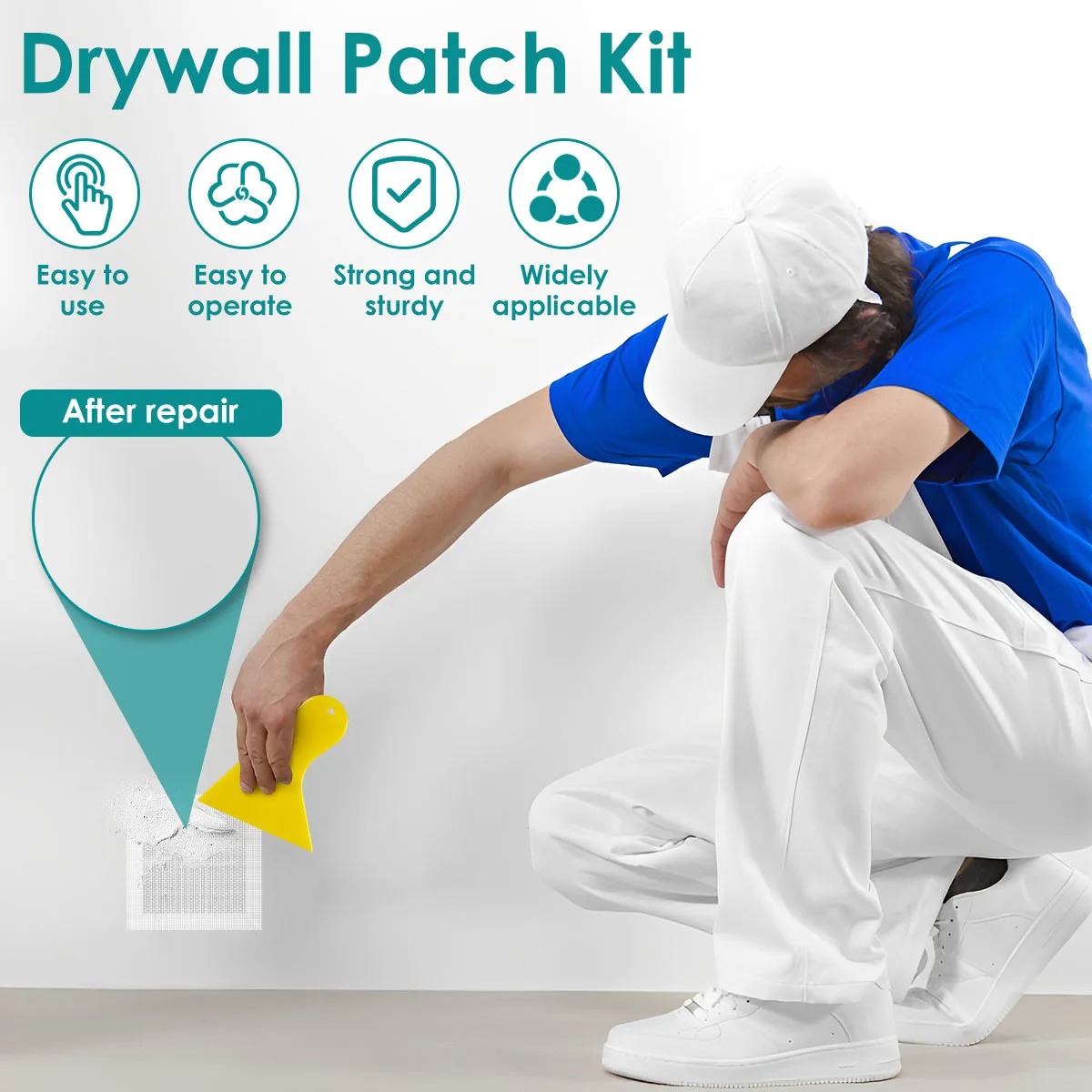 13Pcs Drywall Repair Kit Fiberglass Mesh Crack Patch Self Adhesive Wall Repair Patch with Scraper Sandpaper For Wall Renovation