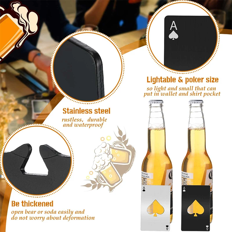 20Pcs Ace of Spades Bottle Opener Durable Stainless Steel Poker Opener Portable Beer Bottle Cap Playing Card Can Openers