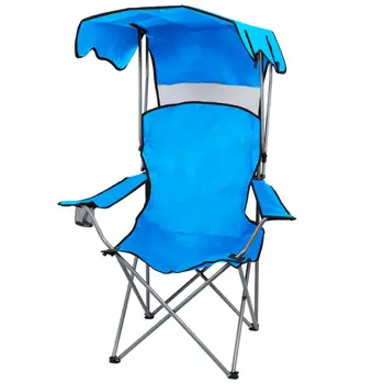 Lawn Chair, Camping Chair with Canopy Shade, Portable Folding Chair with Sun Shade, Cup Holder, Side Pocket, for Outdoor 1
