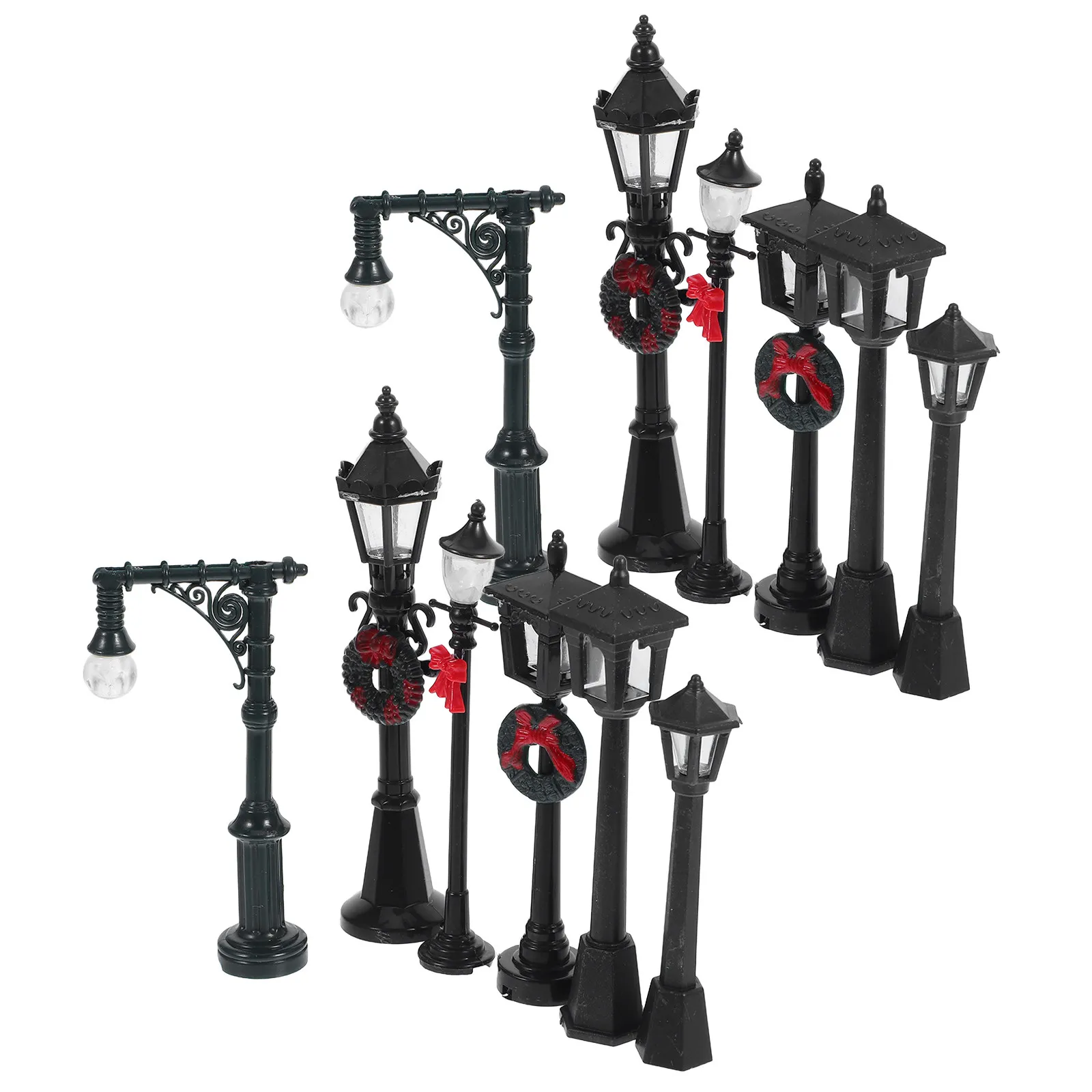 12Pcs 미니어처 가로등 모델 인형 집 기차 풍경을위한 현실적인 미니 램프 포스트 DIY 용 장식 액세서리