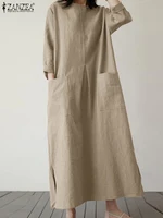 2024 ZANZEA Fashion Summer Vintage Women Solid 3/4 Sleeve Sundress Baggy Loose Casual Dress Oversize Vestidos Kaftan Robe Femme
