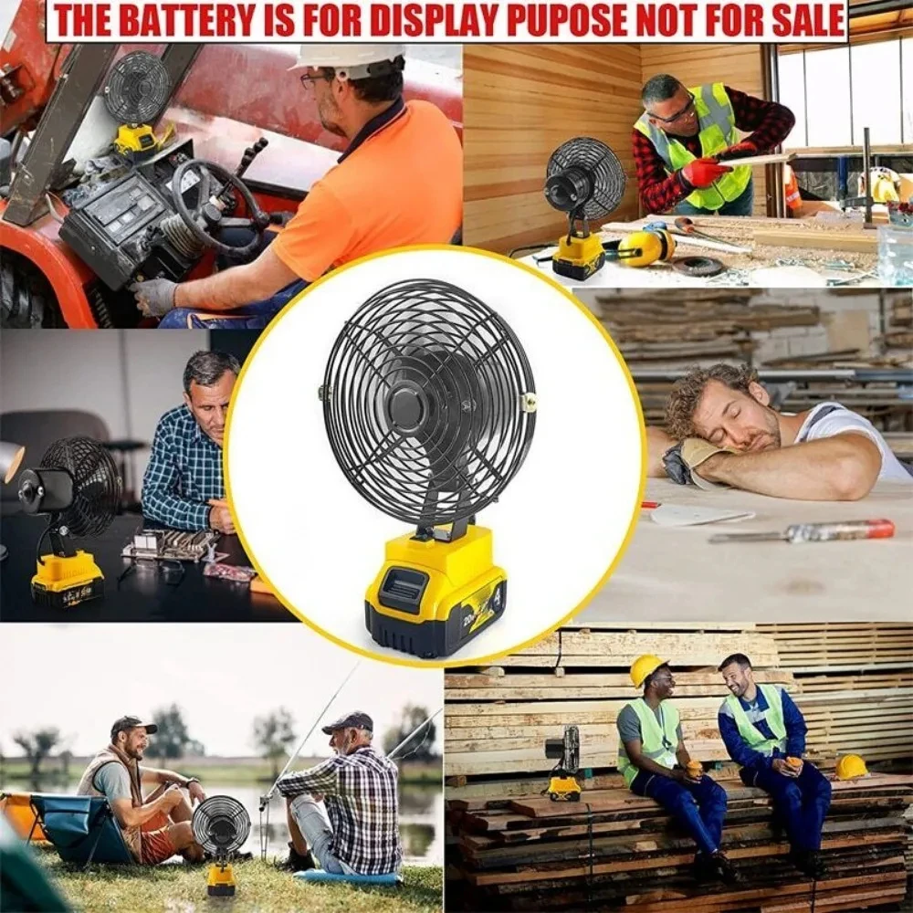 Cordless Camping Fan Jobsite Fan for Dewalt 18V 20V Li-Ion Battery DCB205 DCB203 2-Speed Fan for Tent Outdoor Working Home