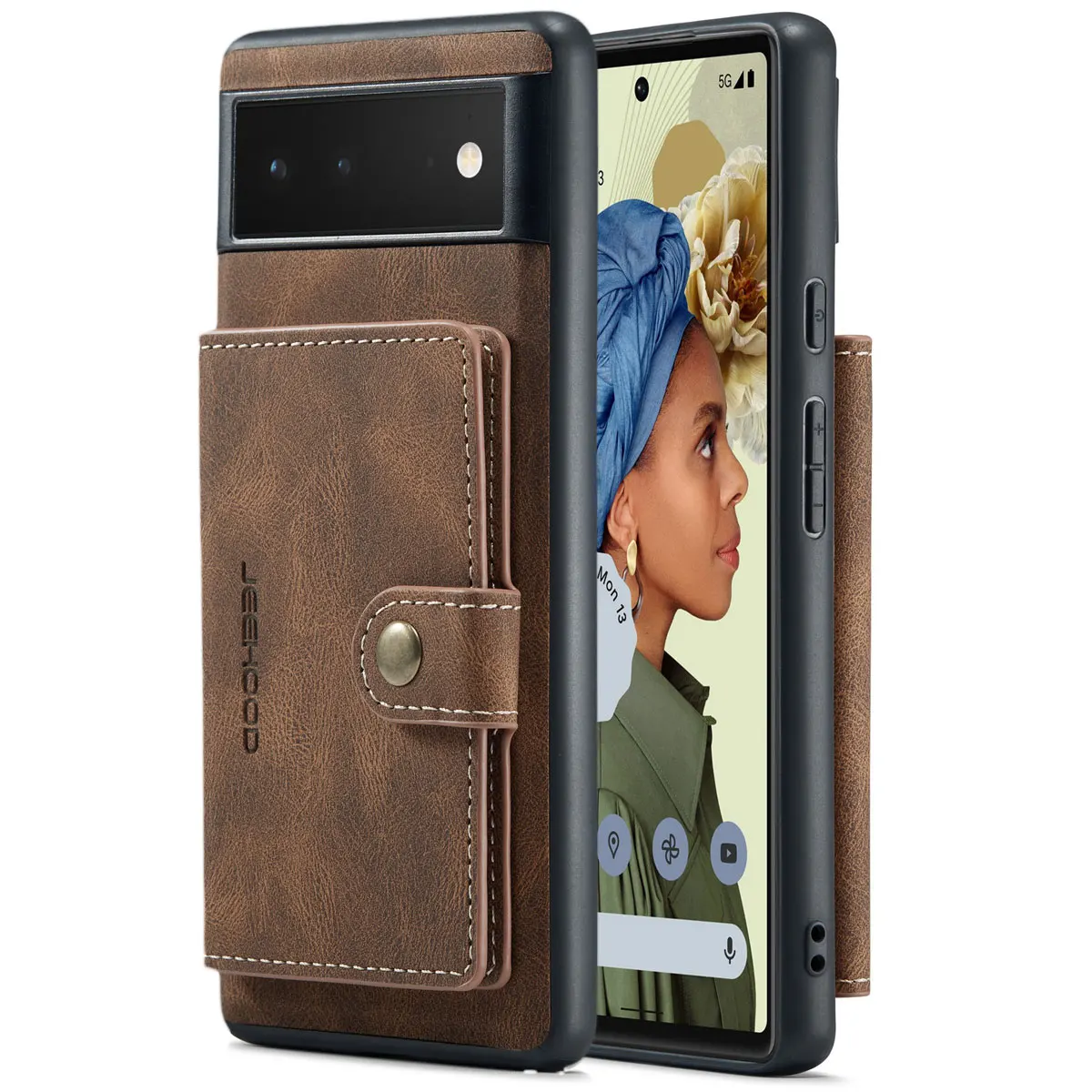 Funda De Piel Para Google Pixel 8 Pro 7 Flip Case Anti-caída Color Marrón