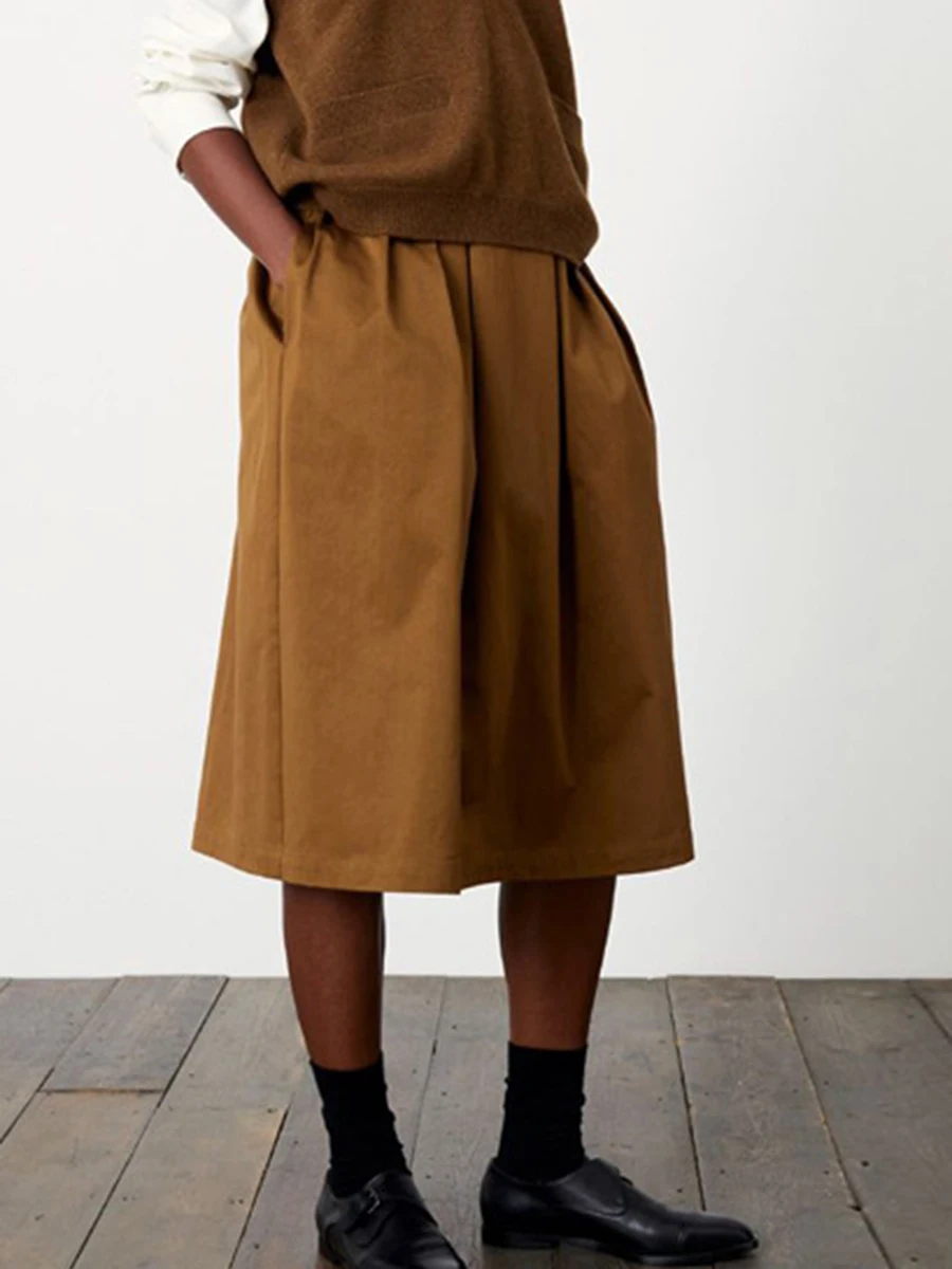 

Retro Solid Midi Skirt Women 2024 Spring New Loose Chic High Waist Pocket A-line Swing Skirts Fashion Casual Office Lady Faldas