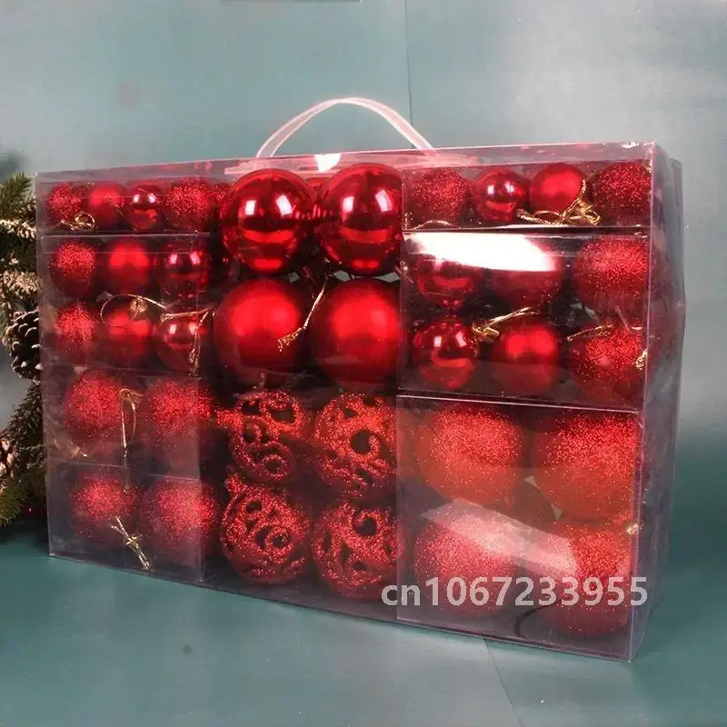 thumbnail image 1 of Juego de 100 bolas navideñas de 3, 4 y 6 cm en caja de PVC, brillantes, de color rosa mate, con bola colgante hueca para decoración de árbol de Navidad, 1 of 5