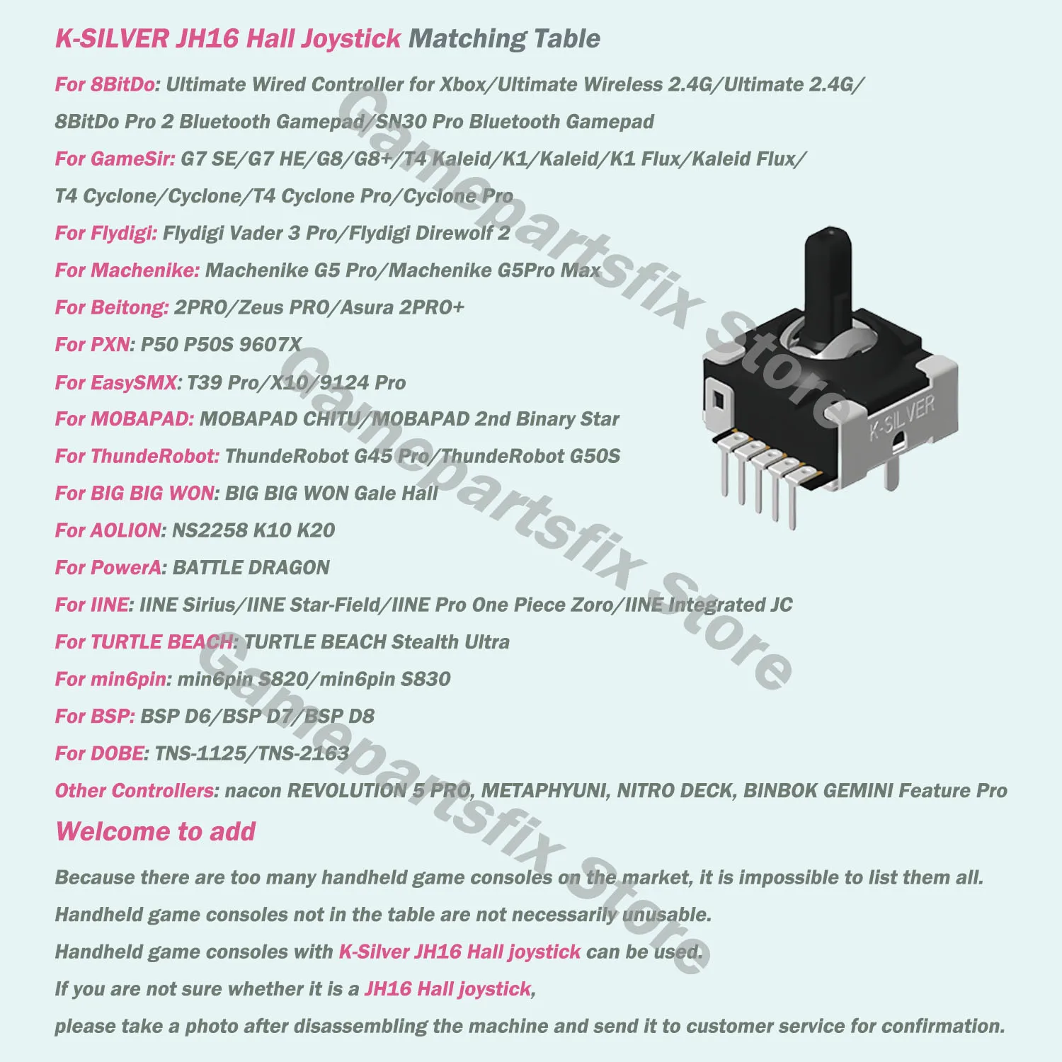 2pcs K-SILVER JH16 Hall Joystick for Gamesir G8 Flydigi Vader 3