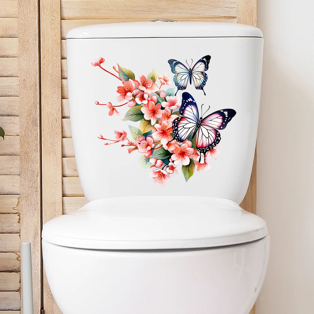 1pcs Painted Flowers Butterfly Home Bedroom Toilet Toilet Decorative Wall Paste Self-Adhesive
