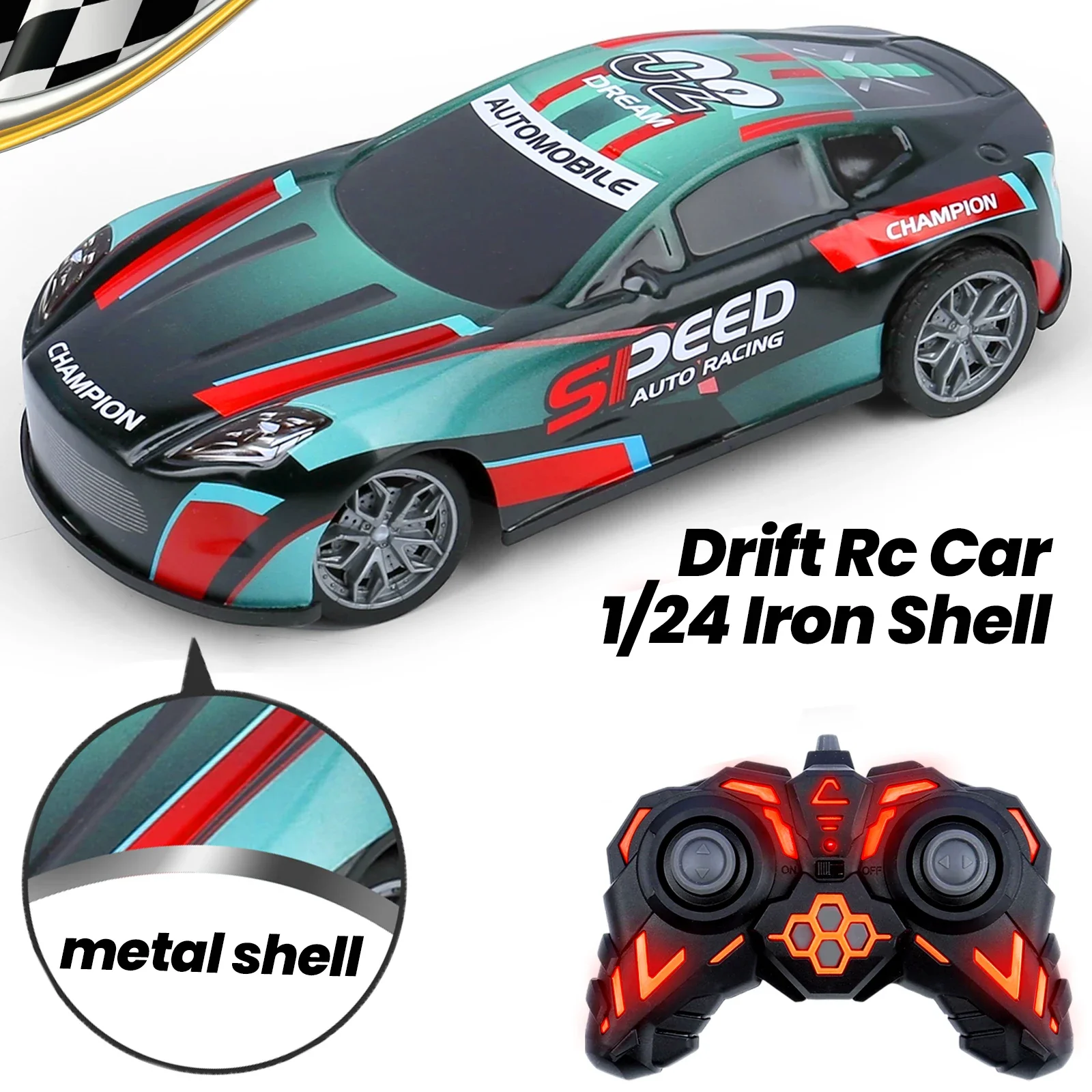 1/24 Metal Shell Remote Control Car Rear Drive Drift Rc Car Flip Light Iron Vehicle Model Adult and Children's Birthday Toy