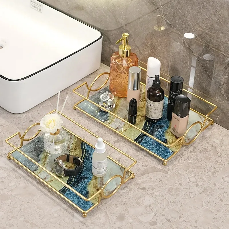 Square Storage Tray Home Living Room Coffee Table Tea Cup Storage Plate Glass Tray Aromatherapy Organizer Home Decor