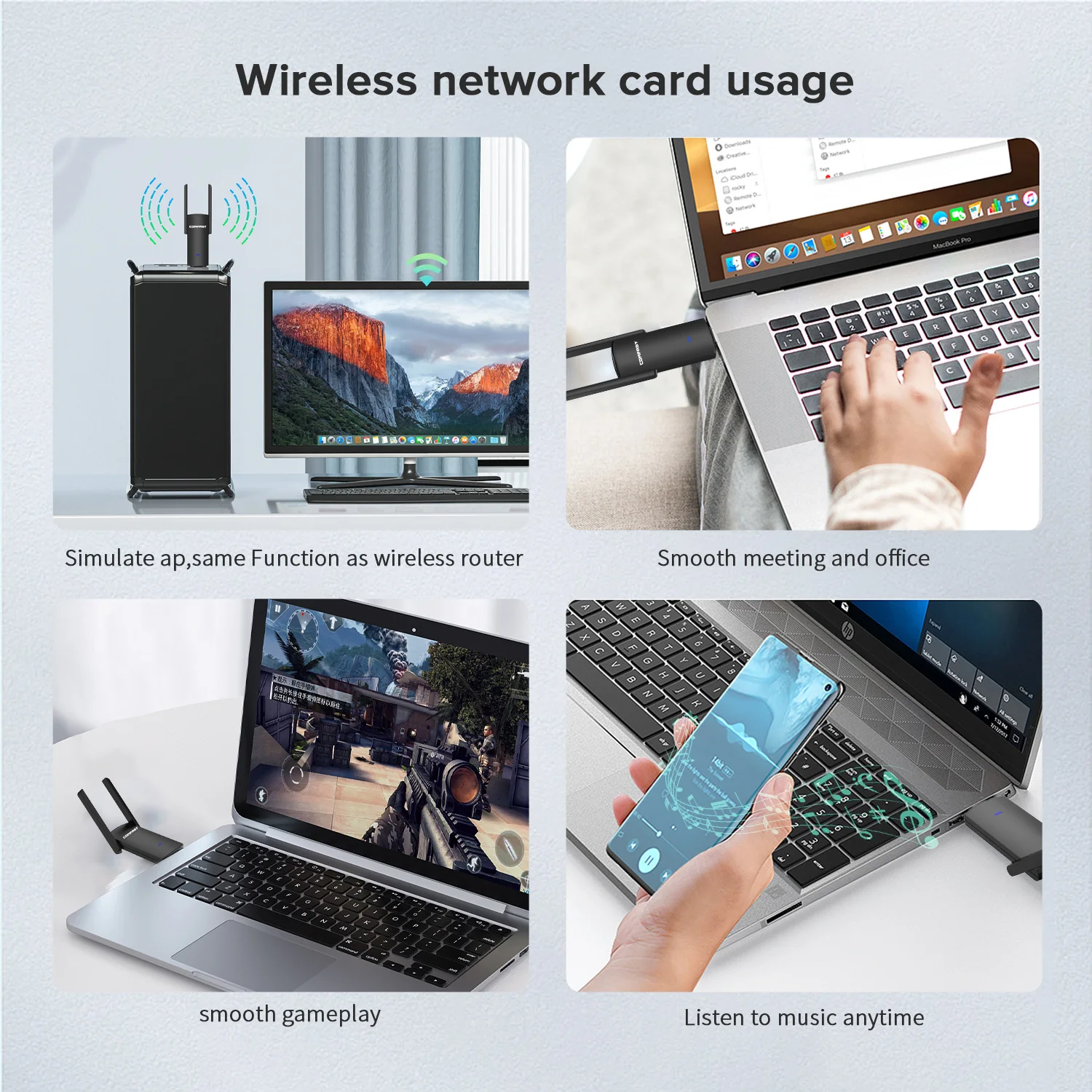 COMFAST-USB Adaptador WiFi, 1300Mbps, Dual Band, Dongle