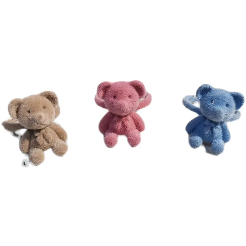 Flocking Bears Finger Ring Open Adjustable Sweet Cute Bear Rings Cartoon Index Ring Handmade Plush Bear Bowknot Jewelry Gift finger ring ring set adjustable rings animal ring