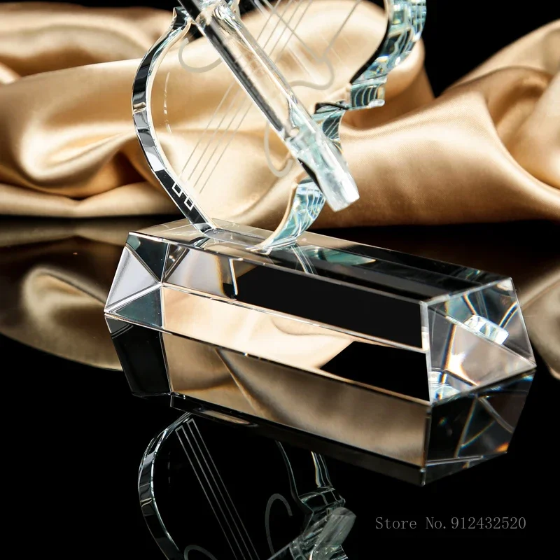 Custom Creative Violin Music Note Guitar Crystal Trophy Singing Competition Excellent Souvenir Home Decoration Awards Medal, 1Pc