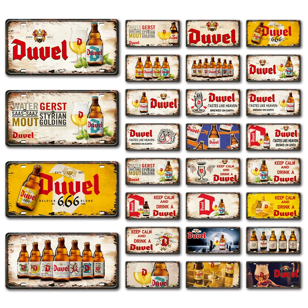 

[ Mike86 ] Duvel Beer Tastes Like Heaven Brewed On Earth Belgium Wine Vintage Painting Decoration DC-12 15*30 CM Home Decor