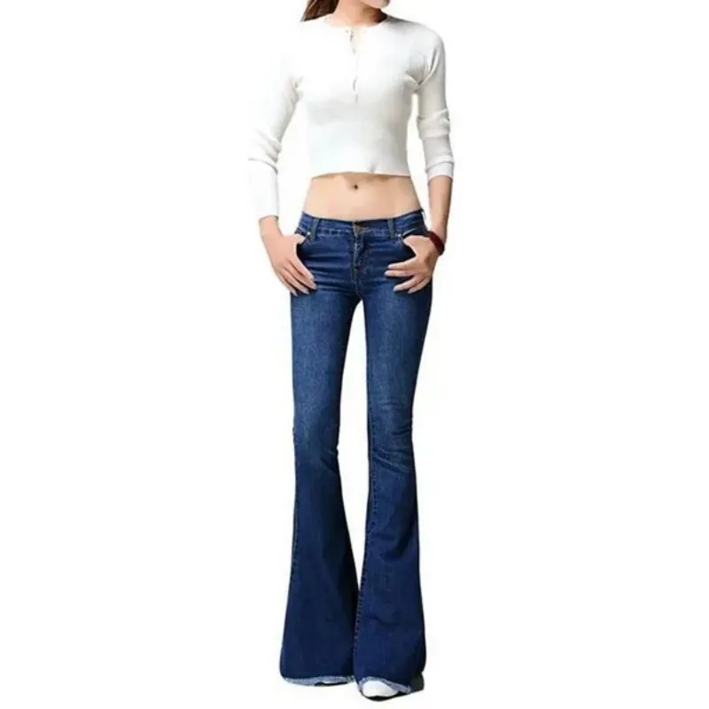 Women\'s Elegant Fashion High Waist Boot Cut Jeans Stretch Bell-Bottom Flare Denim Jeans Casual Wide Leg Pants Trousers Bottoms