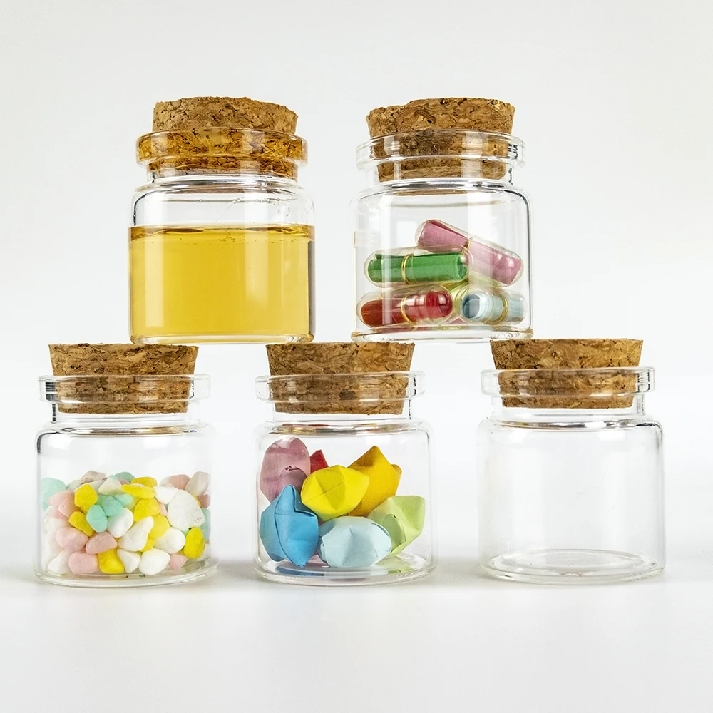 50PC 20ml Min Cute Glass Bottles with Corks Small Glass Jars Vials Gift Bottles Factory Wholesale 37x40x27mm 2