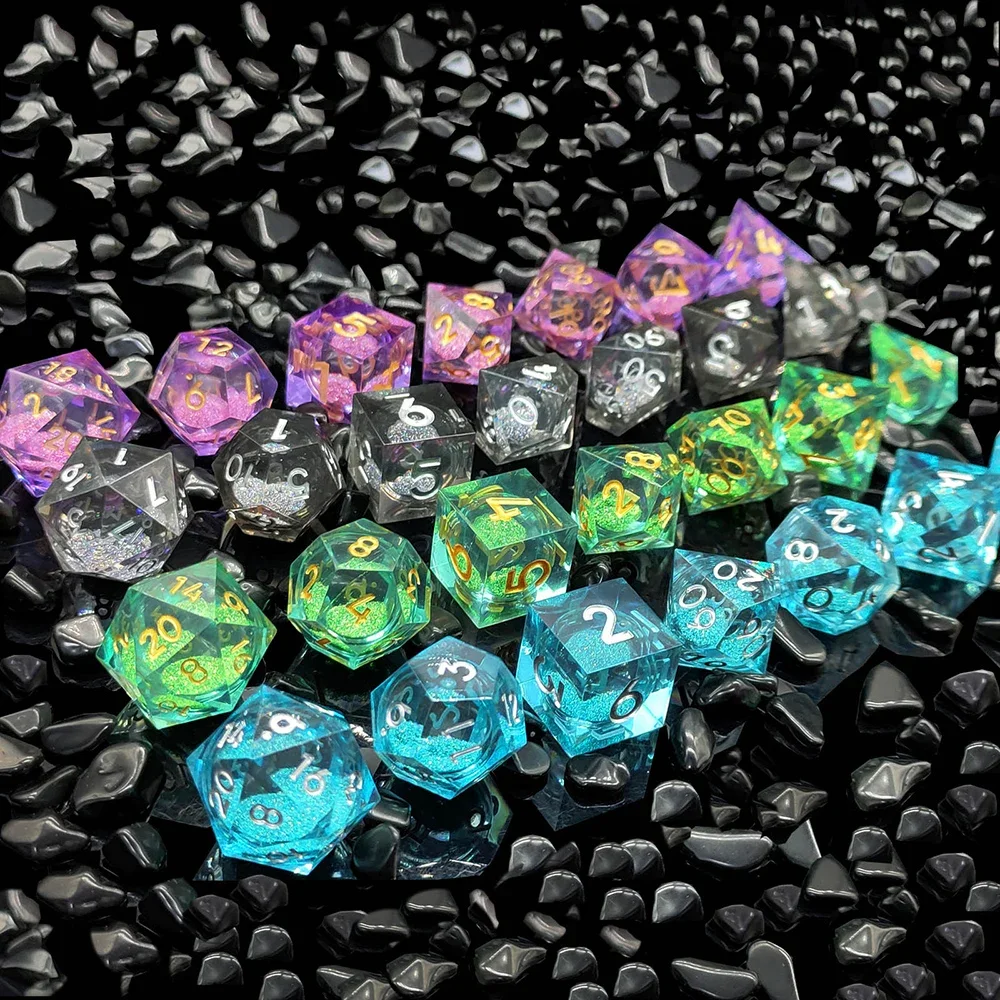 DND Liquid Quicksand Sharp Edge Polyhedral Resin Dice D+D Set For Dungeon and Dragon Pathfinder Role Playing Game(RPG)/MTG Game 5