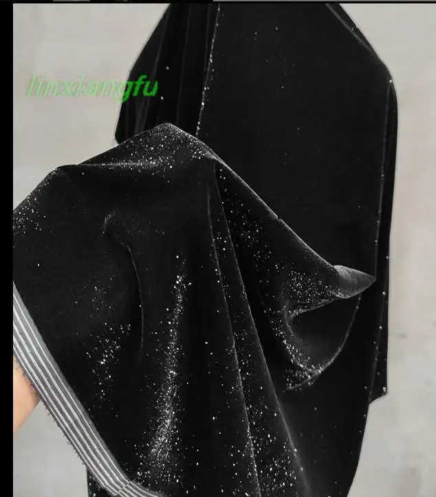 Samtstoff Glitzer Stoff Schwarz Samt Mit Glitzer Schwarz YES Fabrics