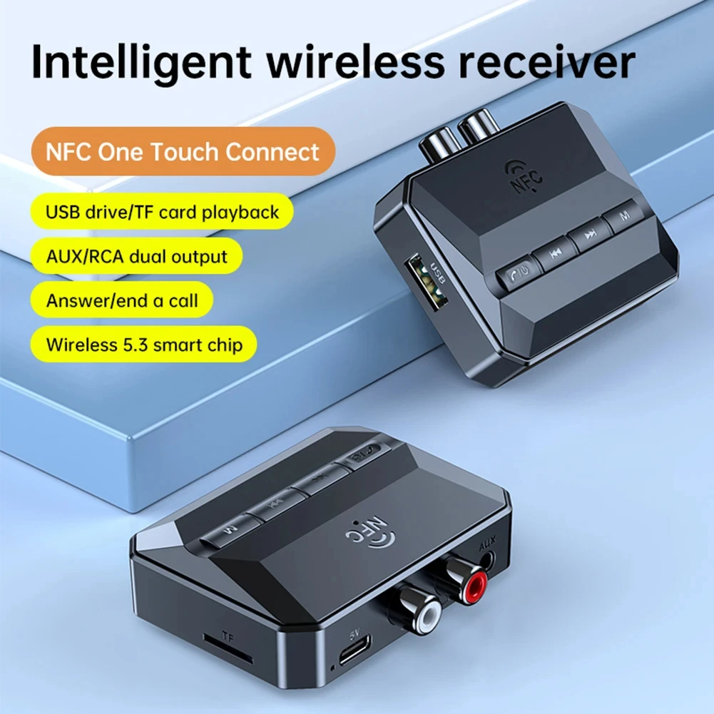 

NFC Bluetooth 5,3 аудиоприемник 3,5 мм AUX R/L RCA стерео без потерь HIFI Музыкальный беспроводной адаптер USB U-Disk воспроизведение пульта дистанционного управления