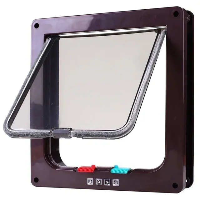 Cat Flap Door with 4 Way Security Lock Dog Flap Door for Dog Cats Kitten ABS Plastic Small Pet Gate Door Kit Cat Dogs Flap Doors 6