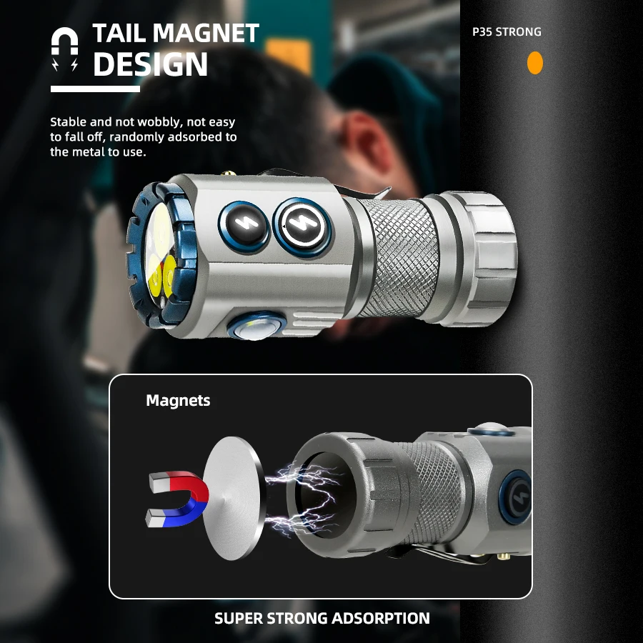 RGB 강력한 LED 손전등 C타입 충전식 미니 EDC 전술 토치, 테일 자석 포함, 비상 낚시 캠핑 랜턴, 신제품 