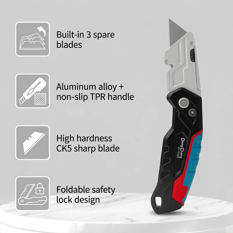 접이식 다용도 칼 알루미늄 합금 헤비듀티 박스 커터 TPR 그립 SK5 혼 블레이드 사다리꼴 CK75 0.6mm 벽지 도구