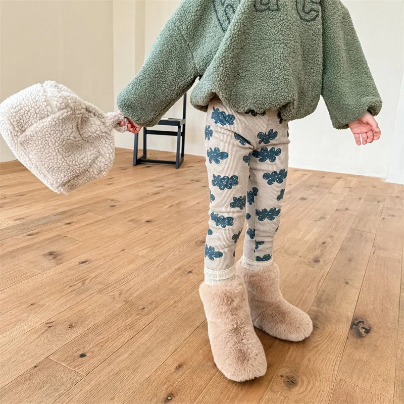 

Girls Legging Pants 2023 Autumn and Winter Childrens Clothing New Girls Winter with Fleece Thickened Leggings Childrens Pants