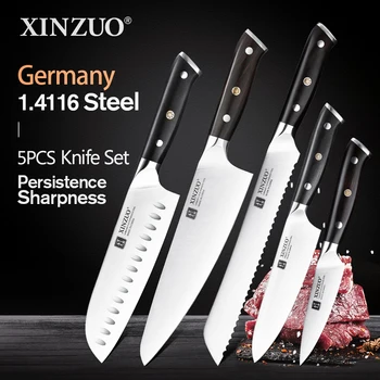 XINZUO 1 pz-5 pz Coltelli Da Cucina Set Tedesco 1.4116 Acciaio Chef Mannaia Santoku Utility Paring Coltello Natura Manico In Legno di Ebano 1