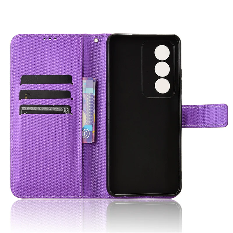 Luxury Flip Diamond Pattern PU Leather Wallet Case with Lanyard – Premium Cover