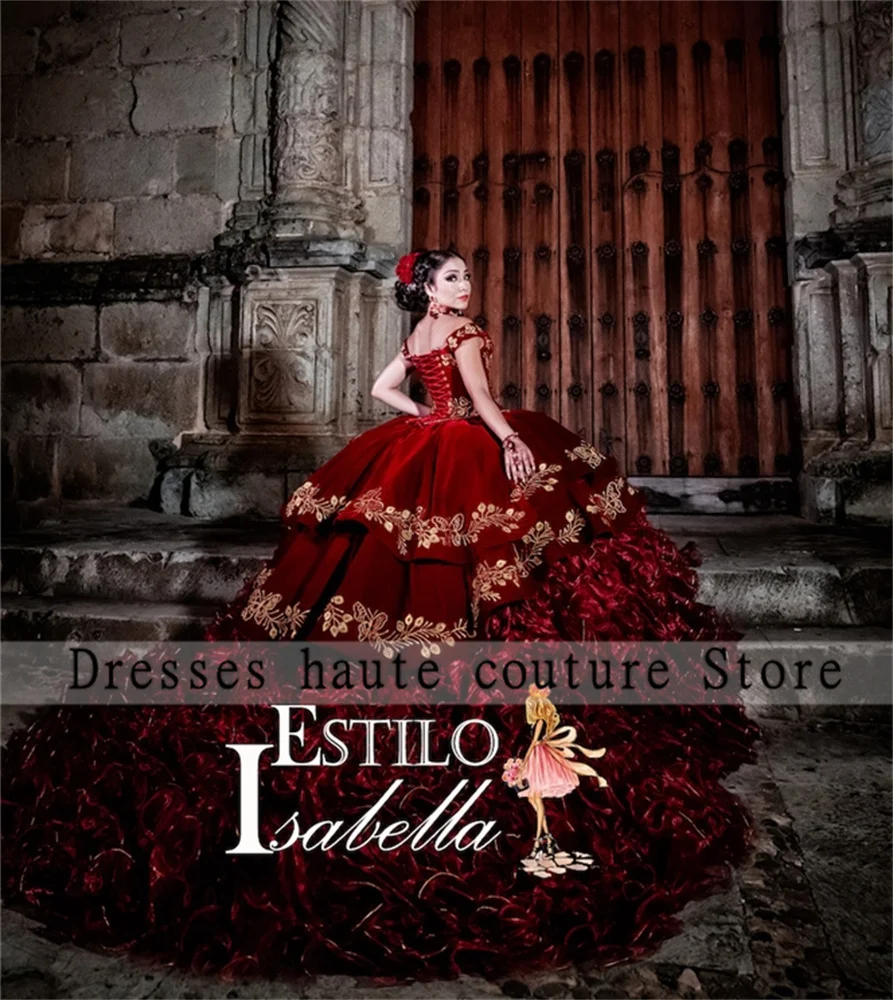 

Burgundy Quinceanera Dresses 2023 Two Piece Set Ball Gown Embroidery Ruffles Sweet 15 Year old Birthday vestidos de Xv