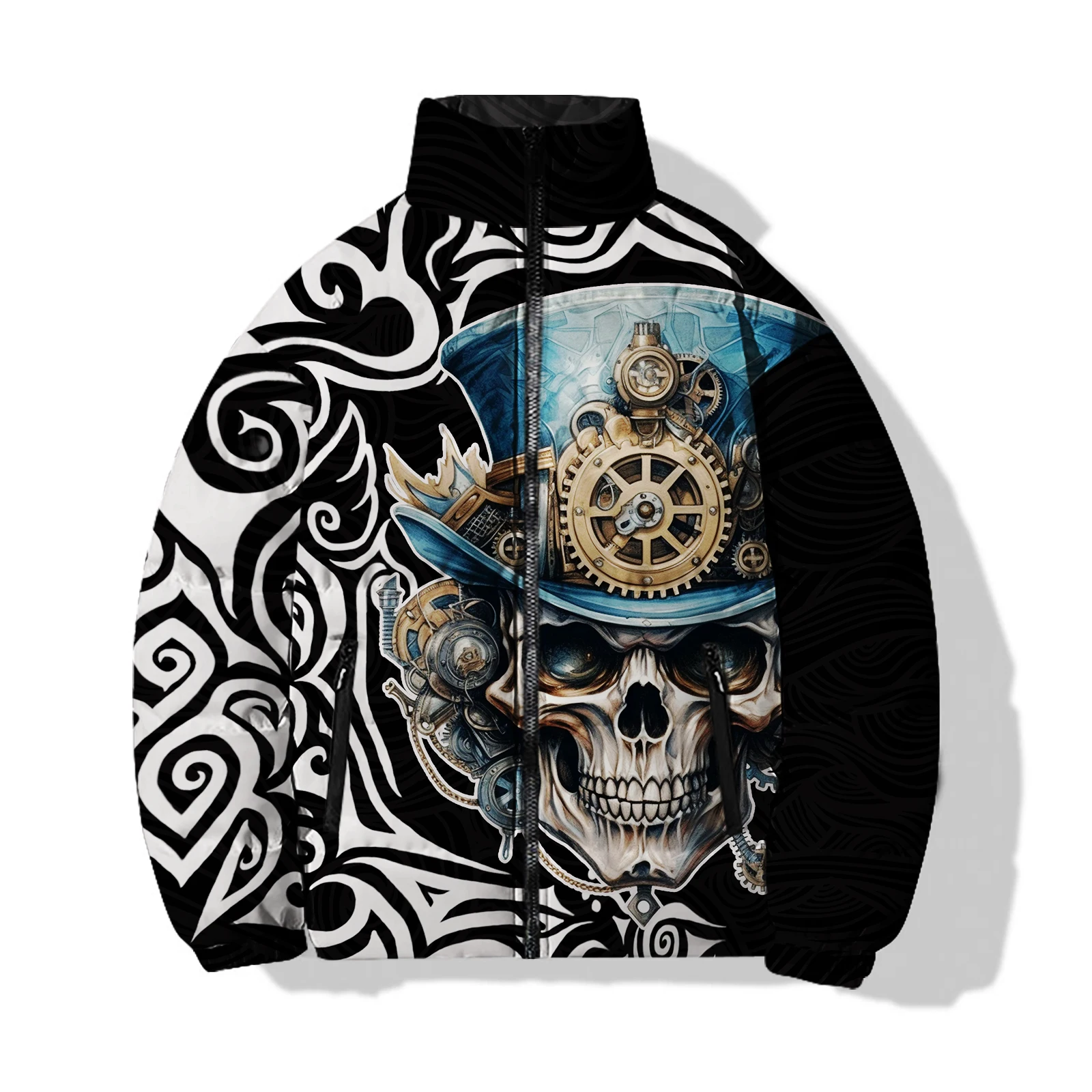 Abrigo frío fresco para hombre para invierno Chaquetas para hombre 2024 Esqueleto Cómodo y cálido Parka con impresión digital 3D Invierno Hombre Rosas Perro