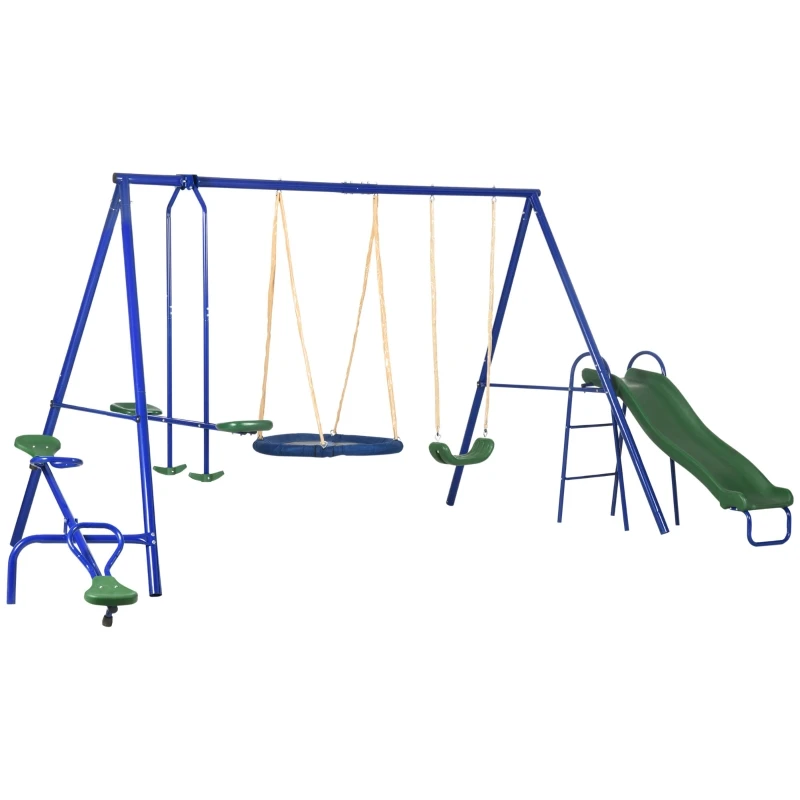 Metal Swing Set Outdoor, Heavy Duty Frame with Double Swings, 1