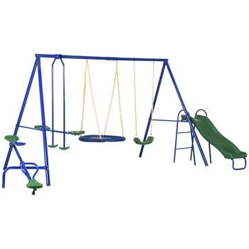 Metal Swing Set Outdoor, Heavy Duty Frame with Double Swings, 1