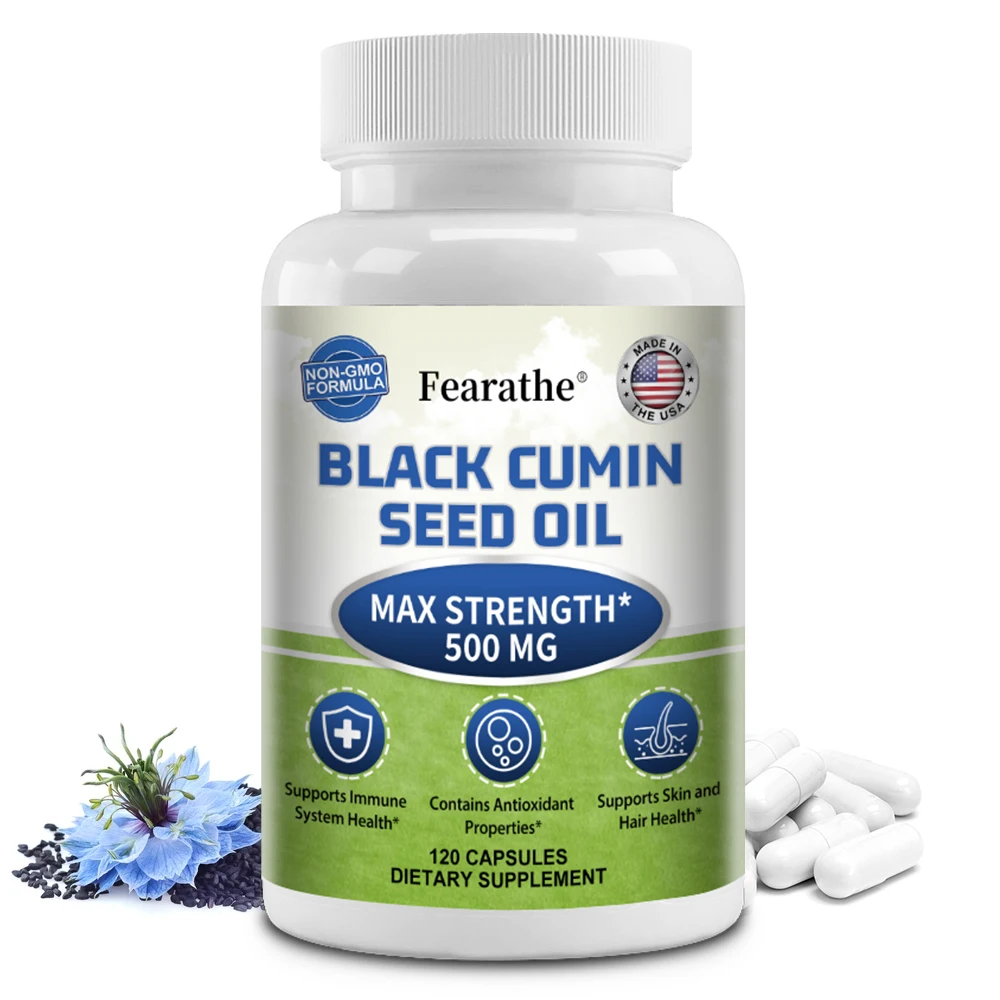 Black Cumin Seed Oil 500MG Hair and Skin Care Heart Support Cold Pressed Cumin Seed Oil Supplement