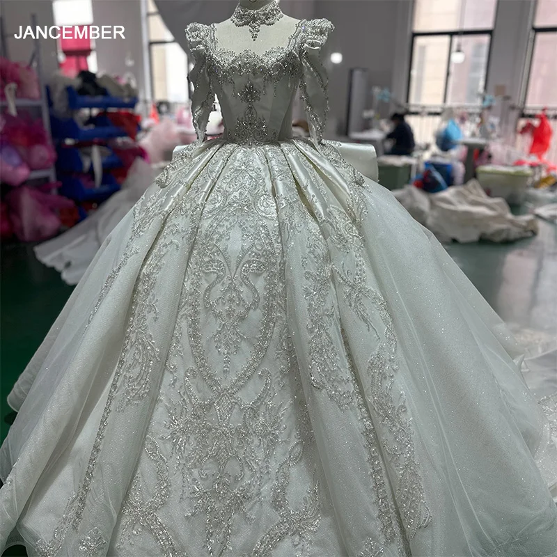 

Jancember Elegant Stylish Wedding Gown For Bride Floor-Length Beading Square Collar Backless Ruffles vestidos de novia XS041