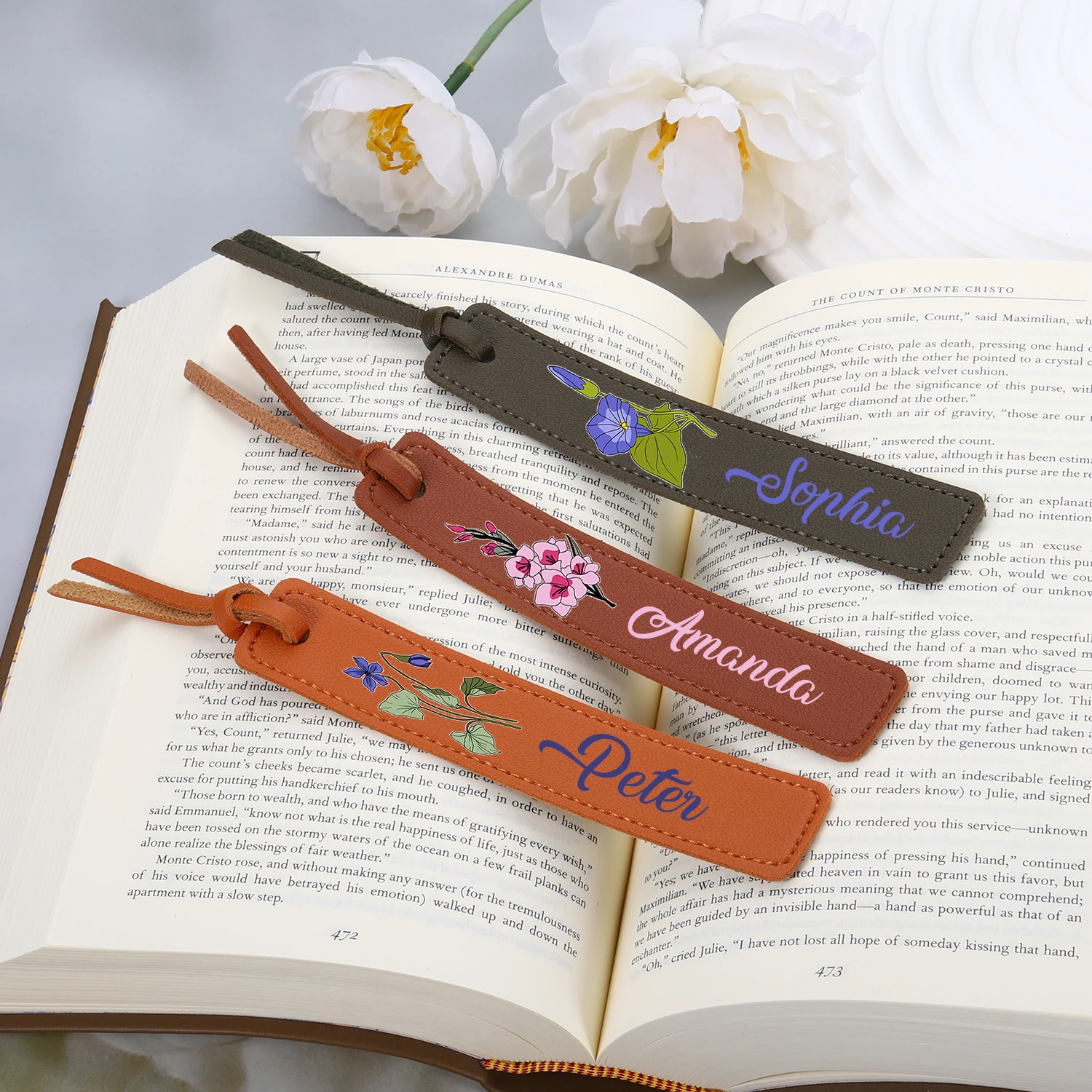 Personalized Leather Bookmark For Friend Name Bookmark with Birth Month Flower For Book Lover Gift PU Leather bookmarks stationery supplies