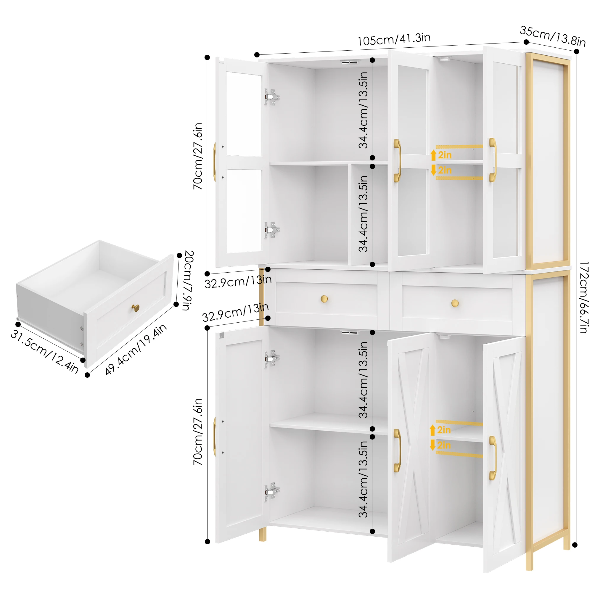 Homfa Living Room Cabinets Large Kitchen Pantry Storage Cabinet, Modern Buffet Cabinet , Tall Hutch Cabinet 3