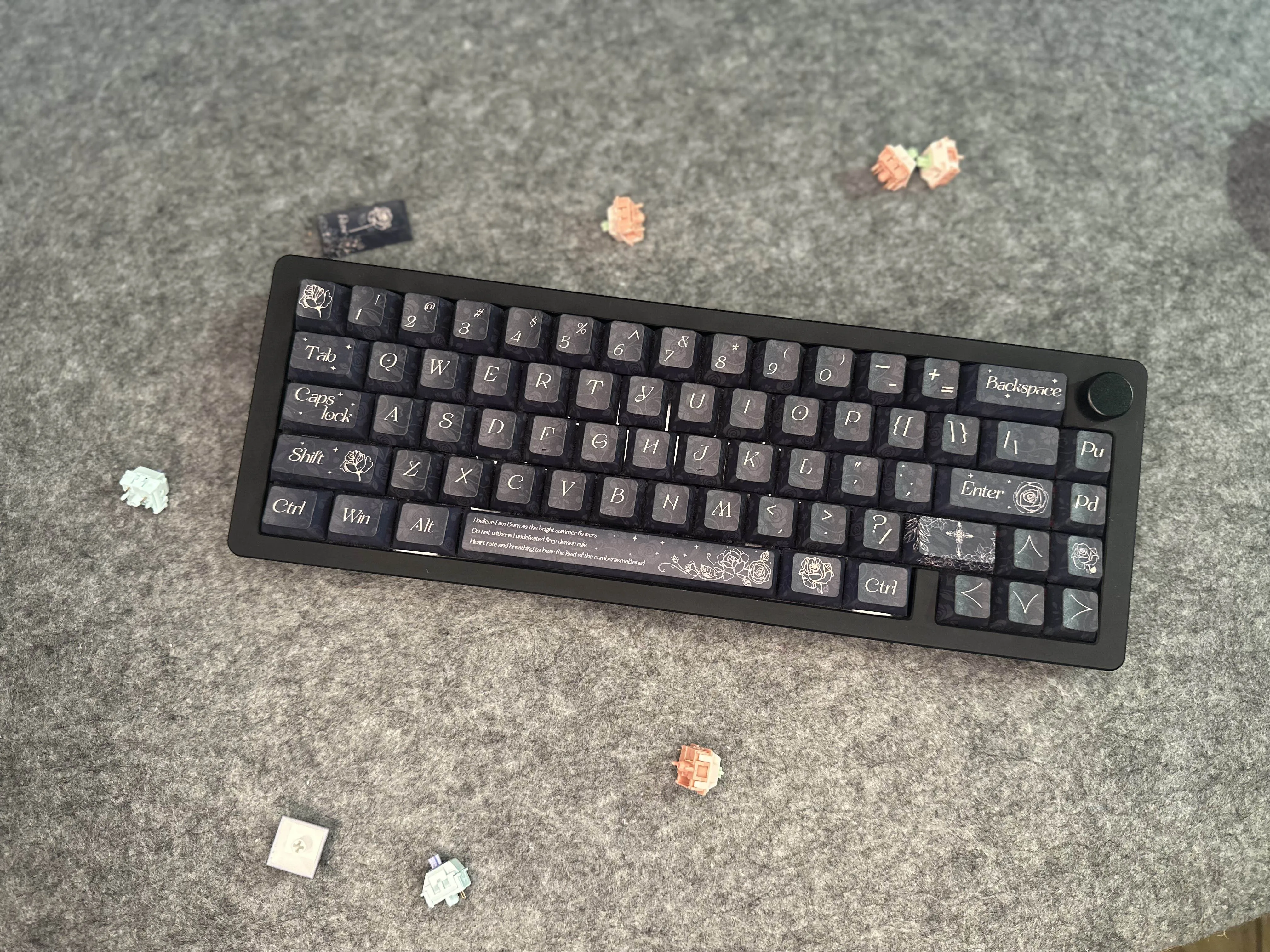 Alice Teclado Mecânico, DIY Chave Keycaps, Jet Black, Rose, Black