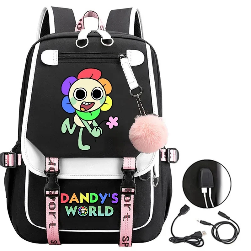 Dandys World Printed USB Charging Backpack for Teenage Girl 2025 Fashion School Bags Kids Sunflower Cartoon Backpack Laptop Bags 3