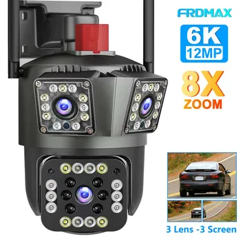 12MP 6K WiFi Security Camera 8X Zoom Three Lens Surveillance Camera Auto Tracking 8MP IP Camera Smart Home Wireless CCTV Camera 1