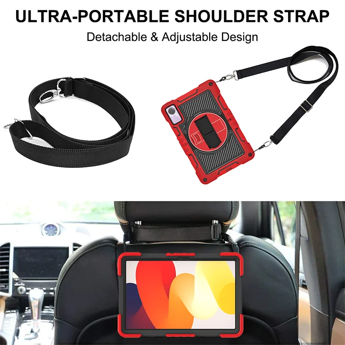 Versatile 360° Rotating Tablet Case with Kickstand, Shockproof Protection, and Hand & Shoulder Straps