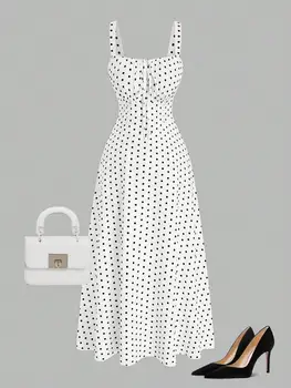 【Plus Size】 Polka Dot Print Dress, Casual Sleeveless Dress for Summer, Women's Plus Size Clothing for Daily Wear 1