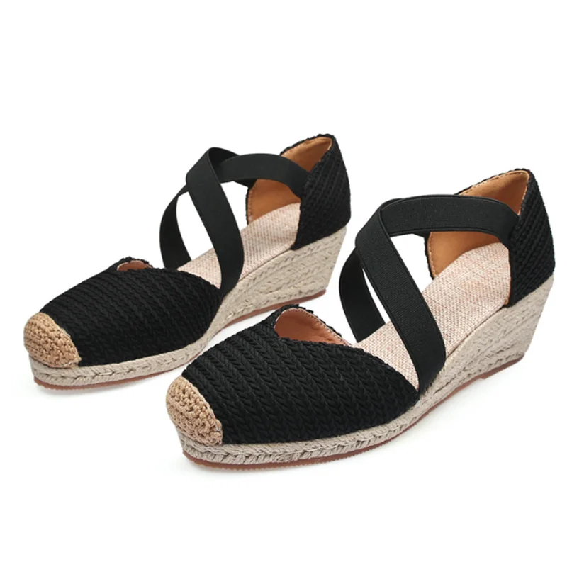 

Espadrilles Wedges Woman Sandals Summer Ladies Comfort Cross Strap Slip On Casual High Heeled Shoes Footwear Zapatillas Mujer