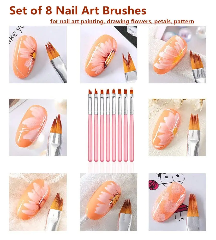 8 Pcs Gradient Nail Brush Set with Wood Handles