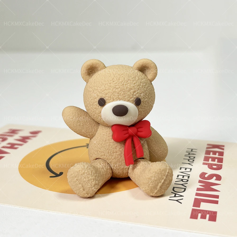 1pc 3D Nette Stereoskopische Braune Schleife Bär Puppe Kuchen Topper für Geburtstag Valentinstag Hochzeit Party DIY Kuchen dekoration – Detail 12