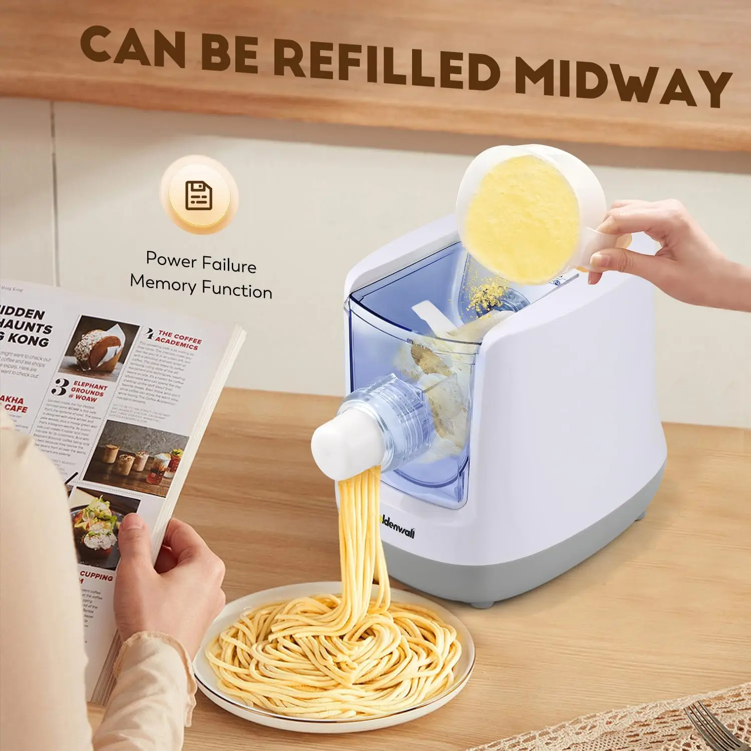 Automatic Pasta Maker Machine Electric, Digital Control with 12 Shape Discs for Homemade Noodles, Spaghetti, Fettucine and Penne