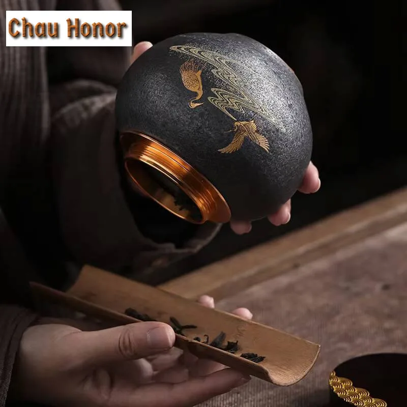 Silver Spot Glaze Tea Containers Handmade Ceramic Sealed Household Storage Tea Pot Coarse Pottery Small Tea Warehouse Tea Tin