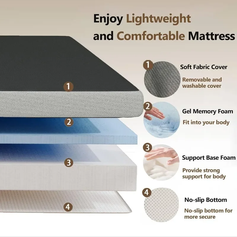 4 Inch Trifold Mattress,Twin Size Memory Foam Mattress, Folding Floor Bed Mattress Futon Mattress Portable Camping Mattress 3